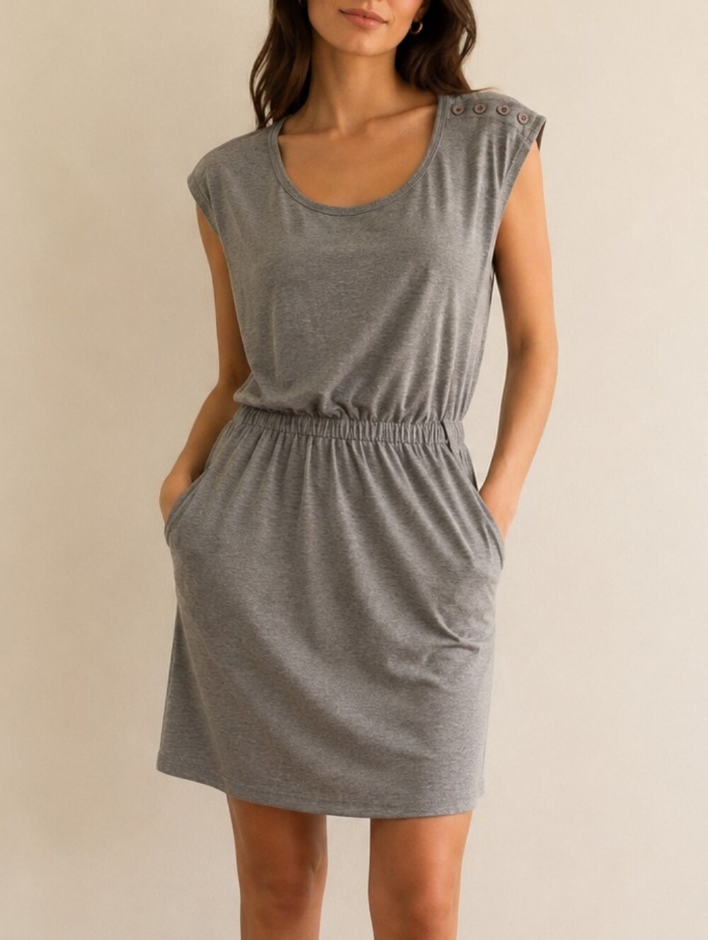 Gray Button Shoulder Pocket Knit Dress ✨ Size Small